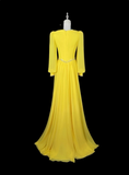 Elegant Prom Dress Yellow Crew Neck Pleated Evening Dress Gala Dress Mother of Bride Dress HZ0319