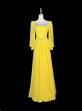 Elegant Prom Dress Yellow Crew Neck Pleated Evening Dress Gala Dress Mother of Bride Dress HZ0319