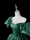 Elegant Prom Dress Dark Green Square Neck Pleated Evening Dress Gala Dress Ball Gown HZ0319