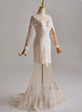 Elegant Long Sleeve Lace Mermaid Wedding Dress HZ0319