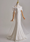 Pretty Long Sleeve Tulle Bowknot Mermaid Wedding Dress HZ0319
