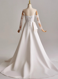 Elegant A Line Strapless Long Sleeve Pleated Wedding Dress HZ0319