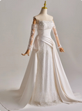 Elegant A Line Strapless Long Sleeve Pleated Wedding Dress HZ0319