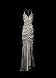 Stunning Prom Dress V-neck Pleated Long Mermaid Prom Dress Birthday Party Dress HZ0319