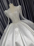 Gorgeous Wedding Dress V-neck Long Sleeve Pleated Wedding Dress HZ0319