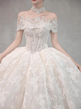Romantic Wedding Dress Off Shoulder Lace Wedding Dress HZ0319