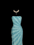 Shiny Prom Dress Strapless Pleated Beading Long Prom Dress Evening Dress Birthday Party Dress HZ0319