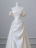 Elegant Wedding Dress A Line Off Shoulder Pleated Wedding Dress HZ0319