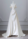 Elegant Wedding Dress A Line Off Shoulder Pleated Wedding Dress HZ0319