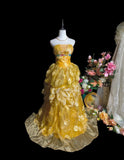 Stunning Prom Dress Yellow Strapless Pleated Evening Dress Birthday Party Outfits HZ0319