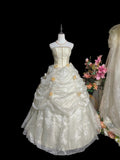 Retro Wedding Dress Strapless Pleated Rose Wedding Dress HZ0319