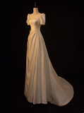 Minimalist Wedding Dress A Line Square Neck Pleated Wedding Dress HZ0319