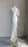 Minimalist Wedding Dress V-neck Pleated Slit Wedding Dress HZ0319