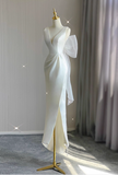 Minimalist Wedding Dress V-neck Pleated Slit Wedding Dress HZ0319