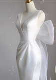 Minimalist Wedding Dress V-neck Pleated Slit Wedding Dress HZ0319