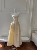 Sweet Prom Dress Light Yellow A Line Spaghetti Straps Long Birthday Party Outfits Evening Gown HZ0319