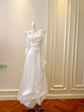 Elegant Prom Dress White A Line Square Neck Pleated Birthday Party Outfits Long Evening Dress HZ0319