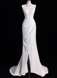 Minimalist Wedding Dress Spaghetti Straps Slit Mermaid Wedding Dress HZ0319