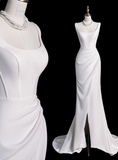 Minimalist Wedding Dress Spaghetti Straps Slit Mermaid Wedding Dress HZ0319