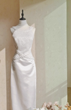 Elegant Wedding Dress Crew Neck Backless Beading Wedding Dress HZ0319