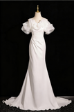 Charming Wedding Dress Off Shoulder Ruffle Pleated Mermaid Wedding Dress HZ0319