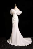 Charming Wedding Dress Off Shoulder Ruffle Pleated Mermaid Wedding Dress HZ0319