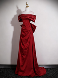 Elegant Prom Dress A Line Wine Red Off Shoulder Birthday Party Outfits Evening Gown HZ0319