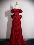 Elegant Prom Dress A Line Wine Red Off Shoulder Birthday Party Outfits Evening Gown HZ0319