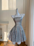 Shiny Homecoming Dress A Line Halter Short Prom Dress Birthday Party Outfits Cocktail Dress HZ0319