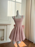 Shiny Homecoming Dress Pink A Line Square Neck Short Prom Dress Birthday Party Outfits Cocktail Dress HZ0319
