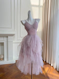 Elegant Homecoming Dress V-neck Pleated Short Prom Dress Birthday Party Outfits Cocktail Dress HZ0319