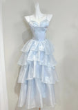 Sweet Prom Dress Baby Blue Spaghetti Straps Ruffle Cocktail Dress Birthday Party Dress HZ0319