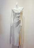 Minimalist Prom Dress One Shoulder Pleated Slit Cocktail Dress Birthday Party Outfits HZ0319