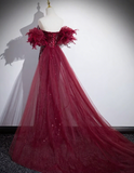 Shiny Prom Dress Wine Red A Line Sweetheart Pleated Mermaid Evening Dress Birthday Party Dress HZ0319