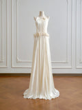 Charming Wedding Dress A Line Crew Neck Pleated Wedding Dress HZ0319
