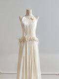 Charming Wedding Dress A Line Crew Neck Pleated Wedding Dress HZ0319