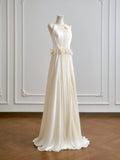 Charming Wedding Dress A Line Crew Neck Pleated Wedding Dress HZ0319