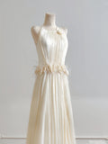 Charming Wedding Dress A Line Crew Neck Pleated Wedding Dress HZ0319