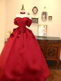 Beauty Prom Dress Wine Red Off Shoulder Flower Ball Gown Evening Dress Gala Dress HZ0319