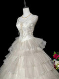 Vintage Wedding Dress Straps Tulle Tiered Pleated Wedding Dress HZ0319