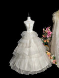 Vintage Wedding Dress Straps Tulle Tiered Pleated Wedding Dress HZ0319
