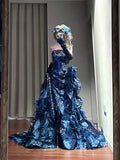 Gorgeous Prom Dress Dark Blue Strapless Ruffle Birthday Party Dress Evening Dress HZ0319