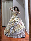 Pretty Prom Dress Strapless Tiered Ball Gown Birthday Party Dress Princess Dress HZ0319