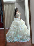 Shiny Prom Dress Off Shoulder Tiered Ball Gown Birthday Party Dress Princess Dress HZ0319