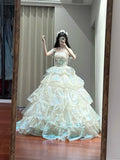 Shiny Prom Dress Off Shoulder Tiered Ball Gown Birthday Party Dress Princess Dress HZ0319
