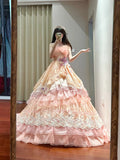 Sweet Prom Dress Strapless Tiered Tulle Ball Gown Quinceanera Dress Princess Dress HZ0319