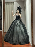 Stunning Prom Dress Black Sweetheart Tulle Pleated Ball Gown Quinceanera Dress HZ0319