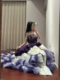 Gorgeous Prom Dress Dark Purple Strapless Ruffle Ball Gown Quinceanera Dress Evening Dress HZ0319