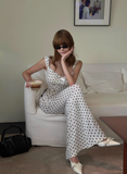 Pretty Prom Dress Straps Backless Polka Dot Long Cocktail Dress HZ0319