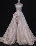 Minimalist Wedding Dress Strapless Pleated Slit Wedding Dress HZ0319